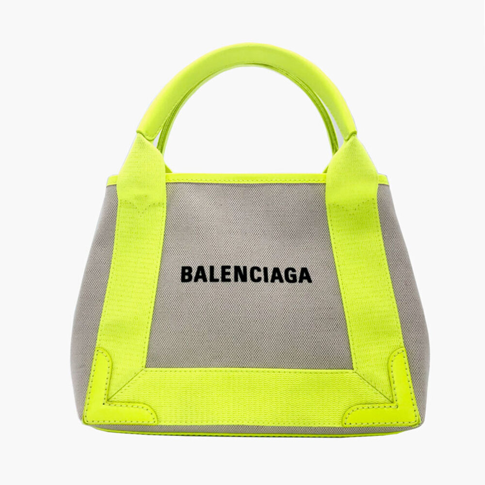 Balenciaga Cabas XS handbag shoulder bag Navy Blue canvas Beige Tan neon yellow